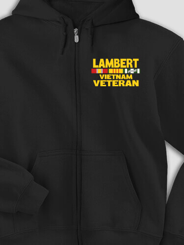 Vietnam Veteran Black Embroidered Zippered Hooded Sweatshirt