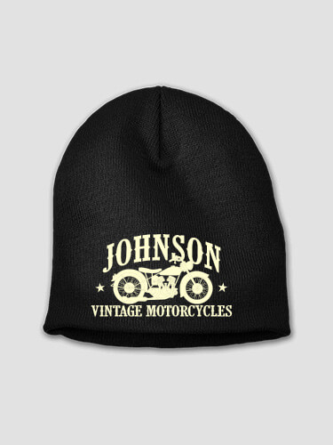 Vintage Motorcycles Black Embroidered Beanie