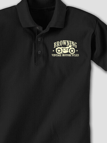Vintage Motorcycles Black Embroidered Polo Shirt
