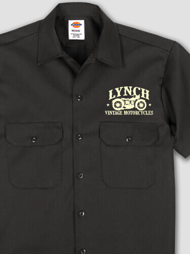 Vintage Motorcycles Black Embroidered Work Shirt