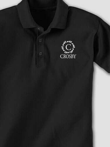 Wreath Monogram Black Embroidered Polo Shirt