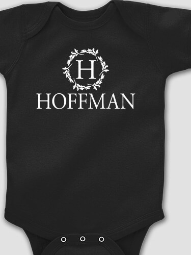 Wreath Monogram Black Baby Bodysuit