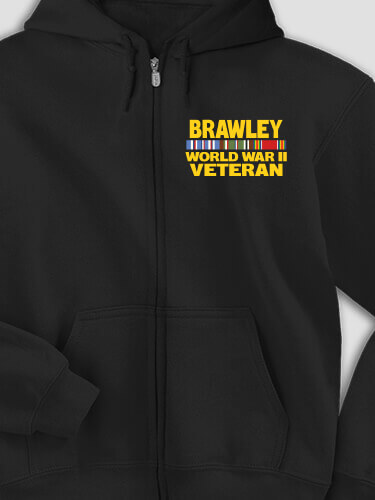 WW2 European Veteran Black Embroidered Zippered Hooded Sweatshirt