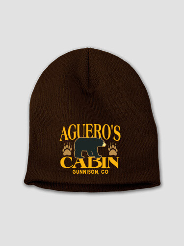 Bear Cabin Brown Embroidered Beanie