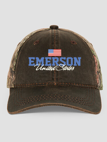 American Flag Brown/Camo Embroidered 2-Tone Camo Hat