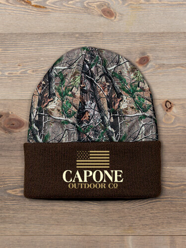 American Outdoor Company Brown/Camo Embroidered 2-Tone Camo Cuffed Beanie