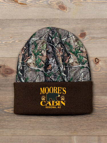 Bear Cabin Brown/Camo Embroidered 2-Tone Camo Cuffed Beanie