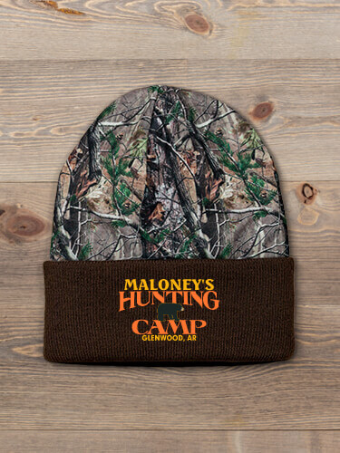 Bear Hunting Camp Brown/Camo Embroidered 2-Tone Camo Cuffed Beanie