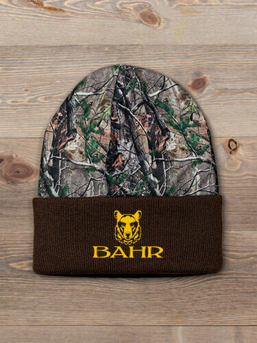 Bear Brown/Camo Embroidered 2-Tone Camo Cuffed Beanie