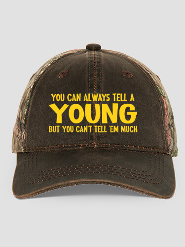 Can't Tell 'Em Much Brown/Camo Embroidered 2-Tone Camo Hat