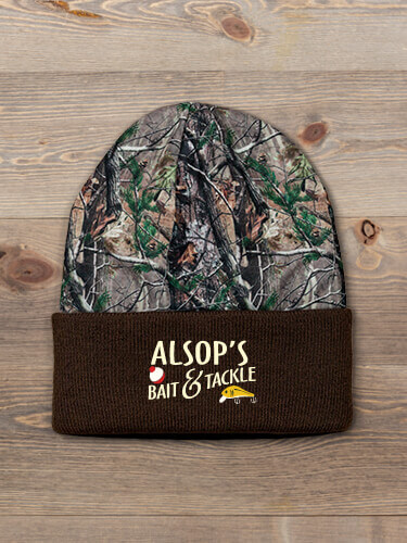 Classic Bait and Tackle Brown/Camo Embroidered 2-Tone Camo Cuffed Beanie