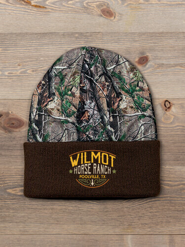 Classic Horse Ranch Brown/Camo Embroidered 2-Tone Camo Cuffed Beanie