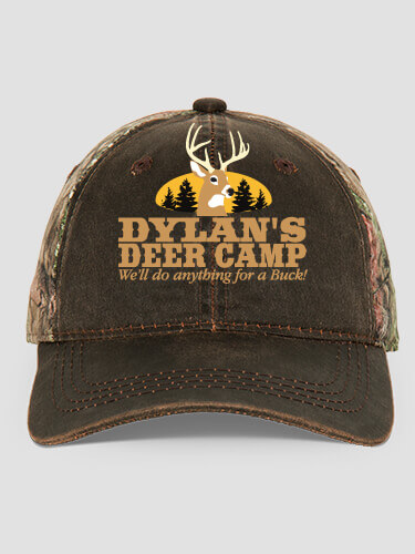 Deer Camp Brown/Camo Embroidered 2-Tone Camo Hat