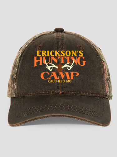 Deer Hunting Camp Brown/Camo Embroidered 2-Tone Camo Hat