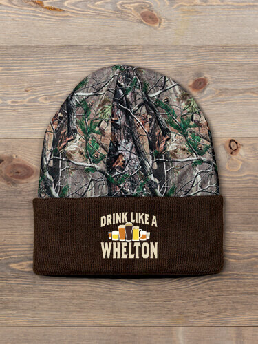 Drink Like A Brown/Camo Embroidered 2-Tone Camo Cuffed Beanie