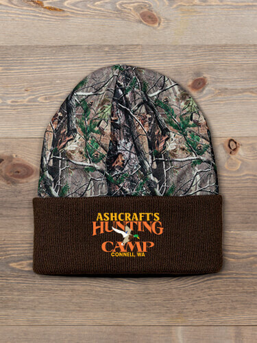 Duck Hunting Camp Brown/Camo Embroidered 2-Tone Camo Cuffed Beanie