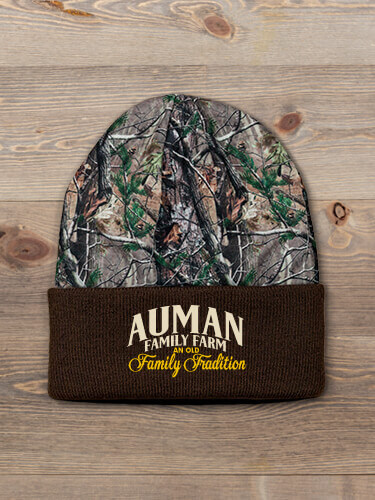 Farming Family Tradition Brown/Camo Embroidered 2-Tone Camo Cuffed Beanie