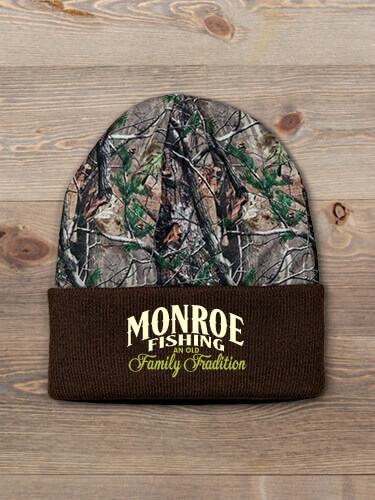 Fishing Family Tradition Brown/Camo Embroidered 2-Tone Camo Cuffed Beanie
