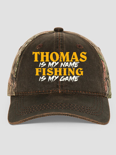 Fishing is my Game Brown/Camo Embroidered 2-Tone Camo Hat