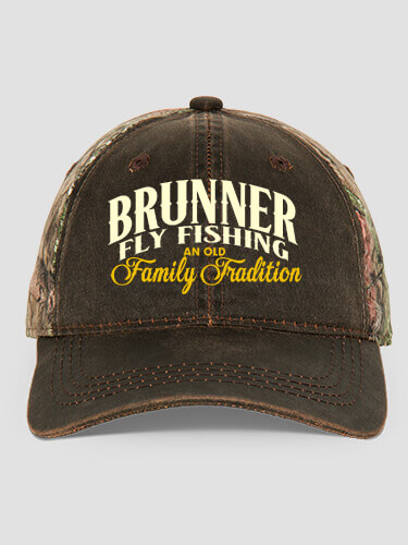 Fly Fishing Family Tradition Brown/Camo Embroidered 2-Tone Camo Hat
