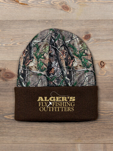 Fly Fishing Brown/Camo Embroidered 2-Tone Camo Cuffed Beanie