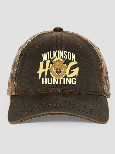 Hog Hunting Brown/Camo Embroidered 2-Tone Camo Hat