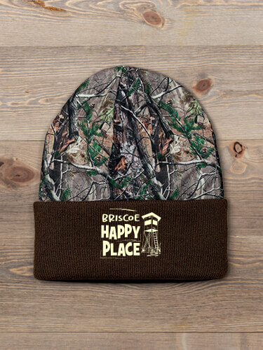 Hunting Happy Place Brown/Camo Embroidered 2-Tone Camo Cuffed Beanie