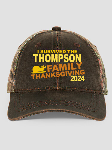 I Survived Thanksgiving Brown/Camo Embroidered 2-Tone Camo Hat