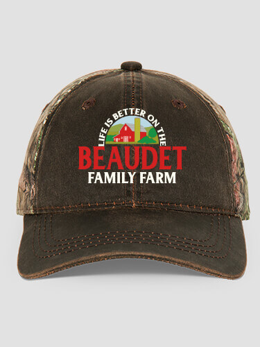 Life Is Better Farm Brown/Camo Embroidered 2-Tone Camo Hat