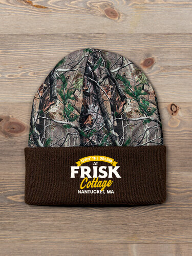 Livin' The Dream Cottage Brown/Camo Embroidered 2-Tone Camo Cuffed Beanie