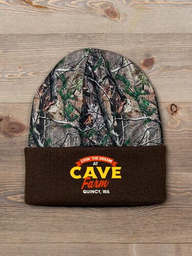 Livin' The Dream Farm Brown/Camo Embroidered 2-Tone Camo Cuffed Beanie