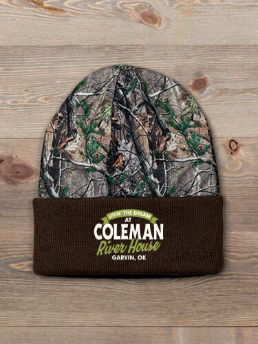 Livin' The Dream River House Brown/Camo Embroidered 2-Tone Camo Cuffed Beanie