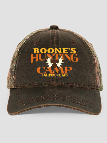 Moose Hunting Camp Brown/Camo Embroidered 2-Tone Camo Hat