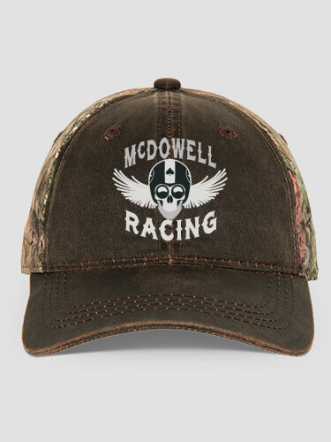 Racing Skull Brown/Camo Embroidered 2-Tone Camo Hat