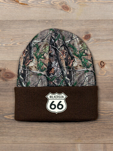 Route 66 Brown/Camo Embroidered 2-Tone Camo Cuffed Beanie
