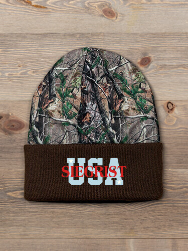 USA Brown/Camo Embroidered 2-Tone Camo Cuffed Beanie