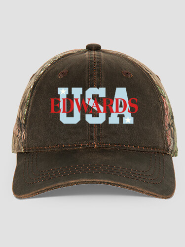 USA Brown/Camo Embroidered 2-Tone Camo Hat