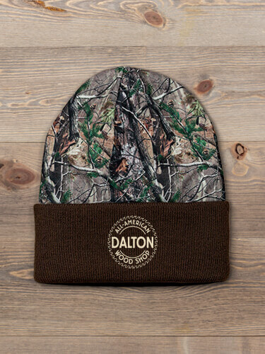 Wood Shop Brown/Camo Embroidered 2-Tone Camo Cuffed Beanie