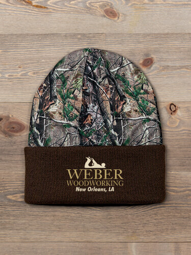 Woodworking Brown/Camo Embroidered 2-Tone Camo Cuffed Beanie