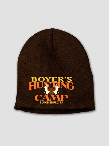 Moose Hunting Camp Brown Embroidered Beanie