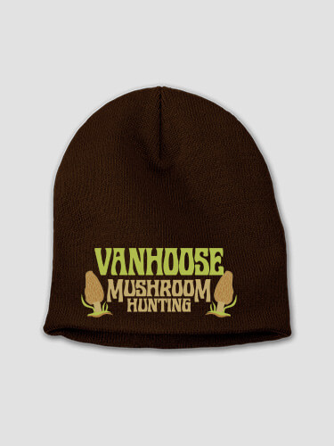 Mushroom Hunting Brown Embroidered Beanie