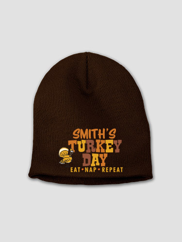 Turkey Day Brown Embroidered Beanie