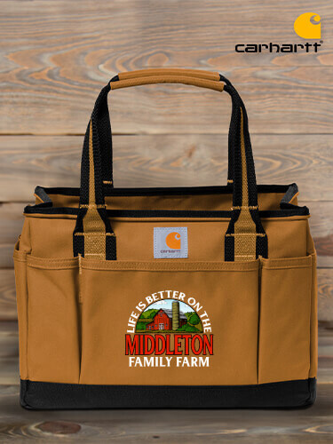 Carhartt Brown Life Is Better Farm Personalized carhartt-utility-tote 