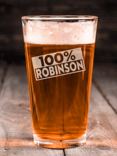 100 Percent Clear Pint Glass - Engraved (single)