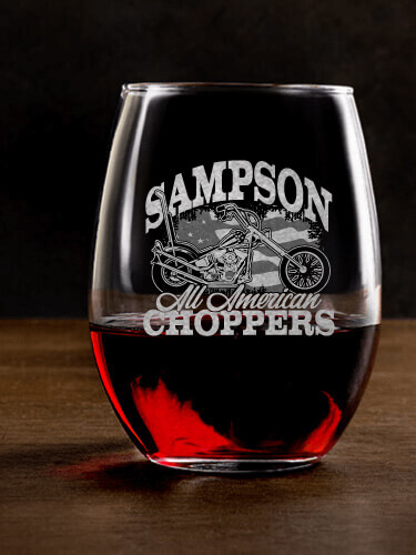 All American Choppers Clear Stemless Wine Glass - Engraved (single)