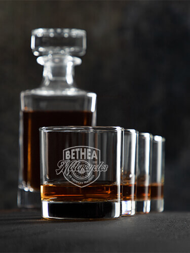 American Motorcycle Tradition Clear 1 Decanter 4 Rocks Glass Gift Set