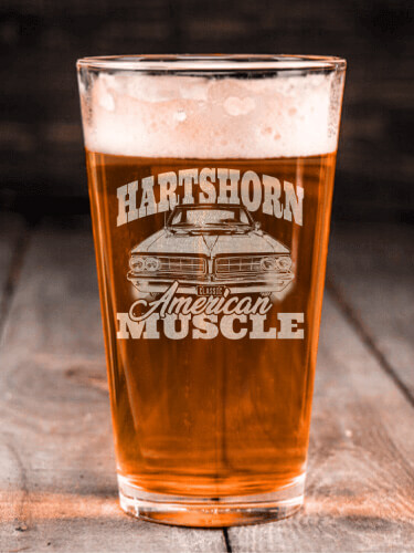 American Muscle Car Clear Pint Glass - Engraved (single)