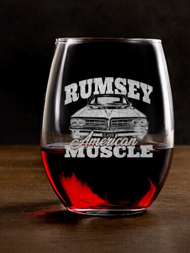 American Muscle Car Clear Stemless Wine Glass - Engraved (single)