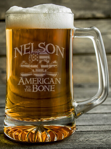 American to the Bone Clear Beer Mug - Engraved