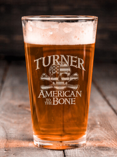 American to the Bone Clear Pint Glass - Engraved (single)